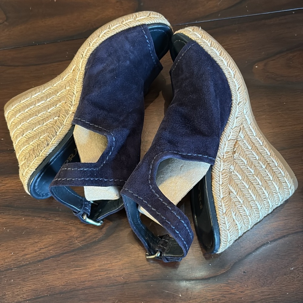 Prada Classic Navy Suede Rope Wedges Buckle Adjust Straps - Picture 4 of 11